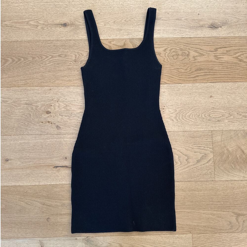 Babaton - Mattia Square Neck Rib Knit Sleeveless Mini Dress in Black